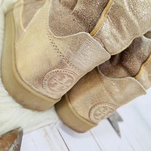 Tory Burch Evelin high top sneakers Sahara Gold metallic leather women's size 7 - Picture 7 of 9